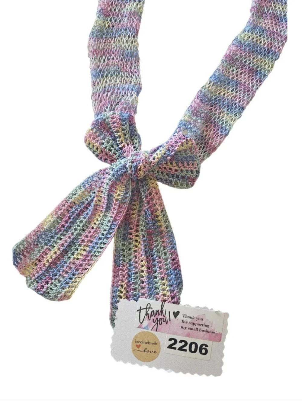 Handmade Crochet Lace Scarf Pastel Blossom Bow Egyptian Cotton Knit Neck Wrap